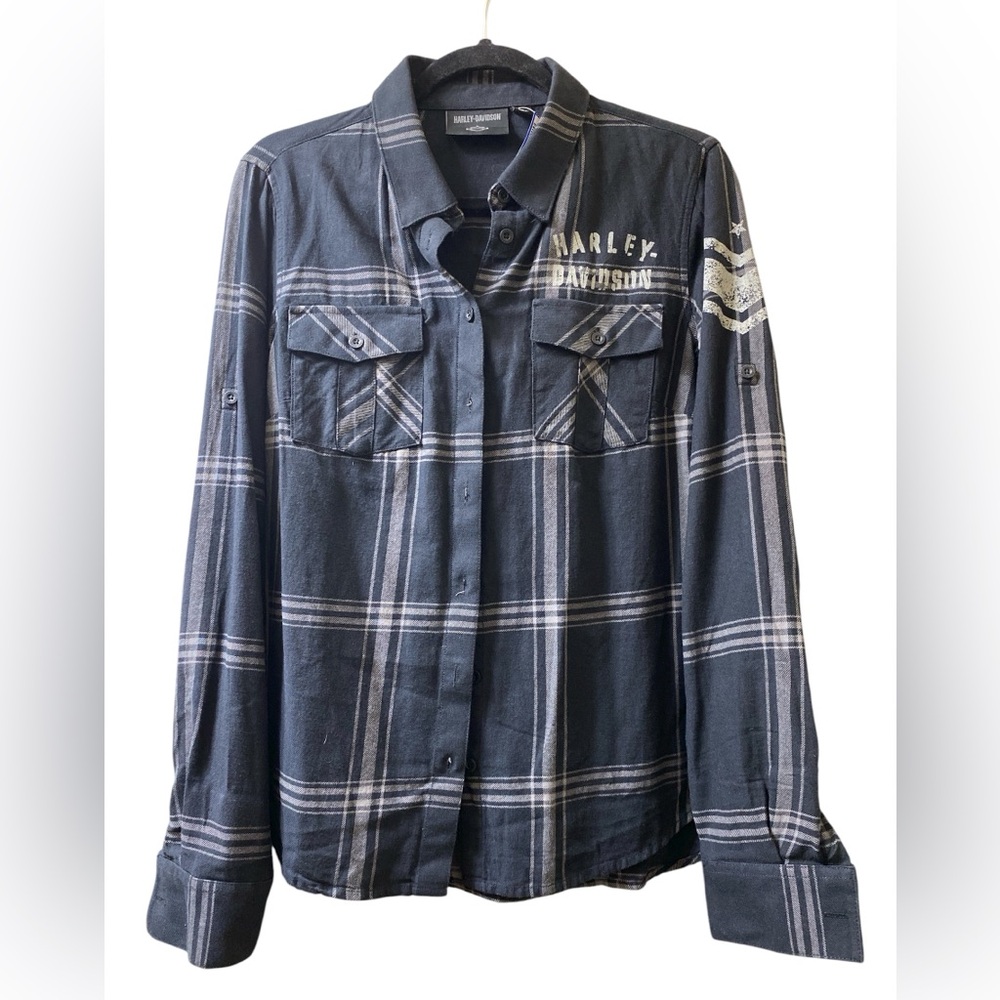 Harley-Davidson Men's Dark Blue Checkered Shirt